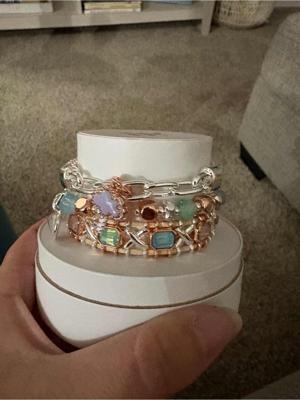 Pastel Gemstone Multi-Row Bracelet Stack in Rose Gold & Silver